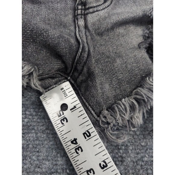 We The Free people Micro Shorts Womens 25 Black Gray Cut Off Fringe Button Fly - Picture 7 of 10